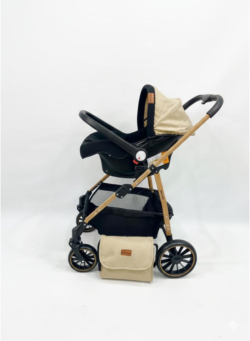 DEHKAH 4-in-1 Stroller Travel System – Stroller, carry-cot , Car Seat & Stylish Mommy Bag - Image 4